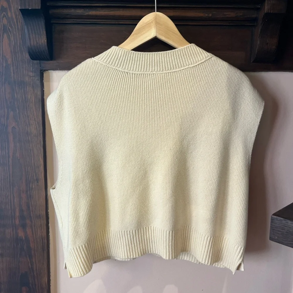 Free People Cream Oversized Sweater Vest V Neck Chunky Knit Boho L - Picture 10 of 11